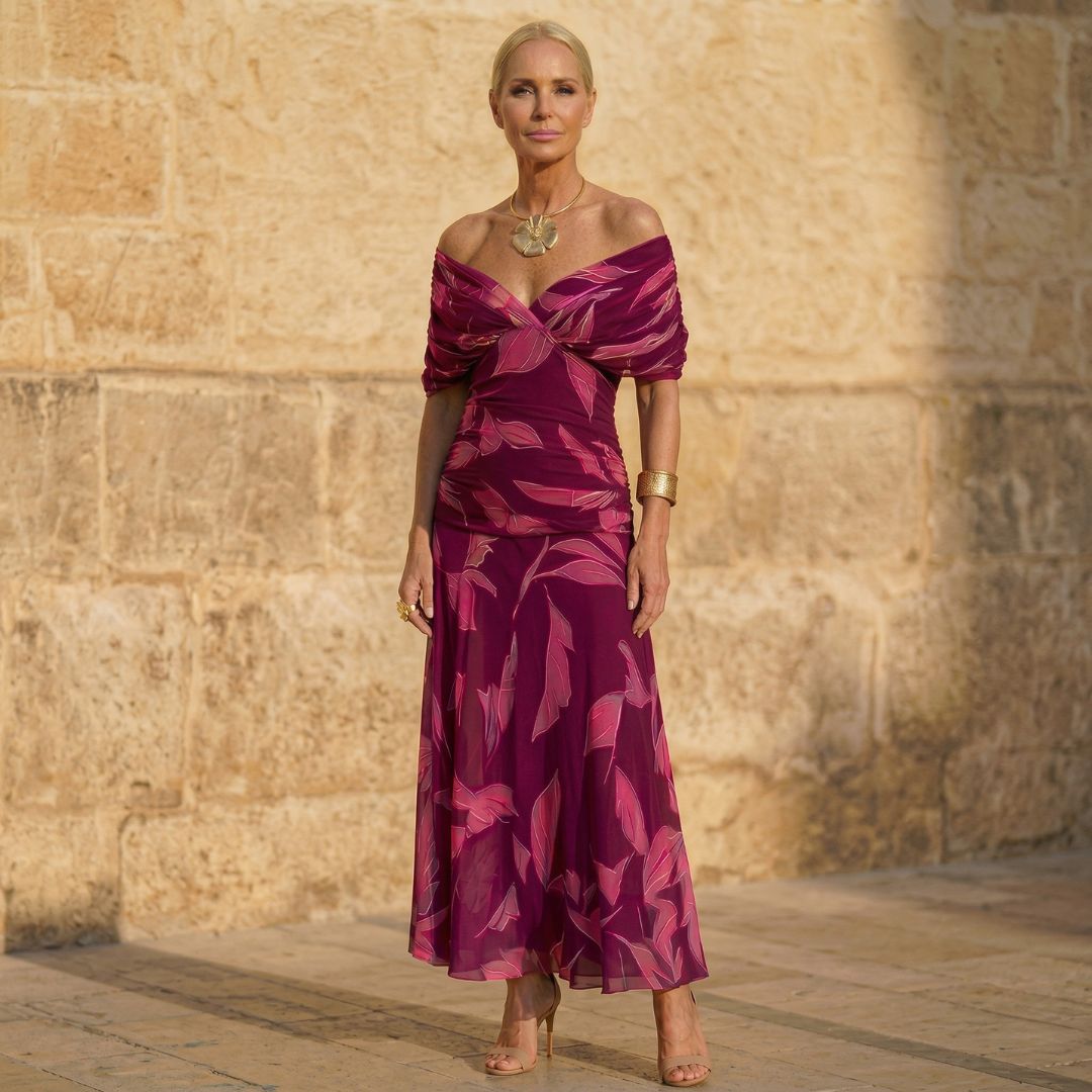 Celeste | Elegante Vestito con Motivo Foglie