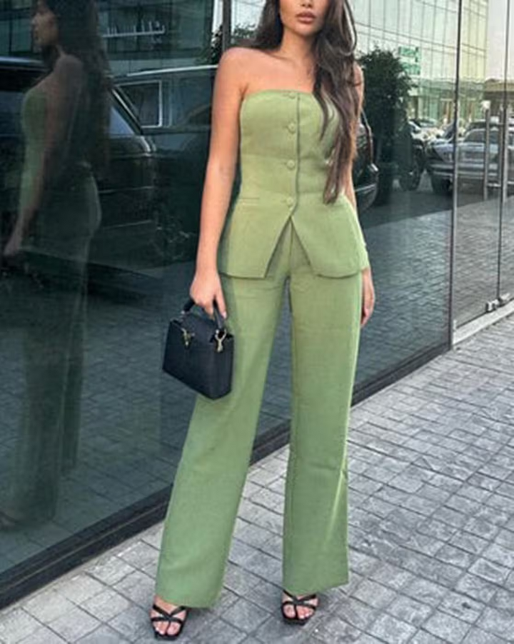 BRIA - Set Completo Due Pezzi Senza Maniche con Bottoni
