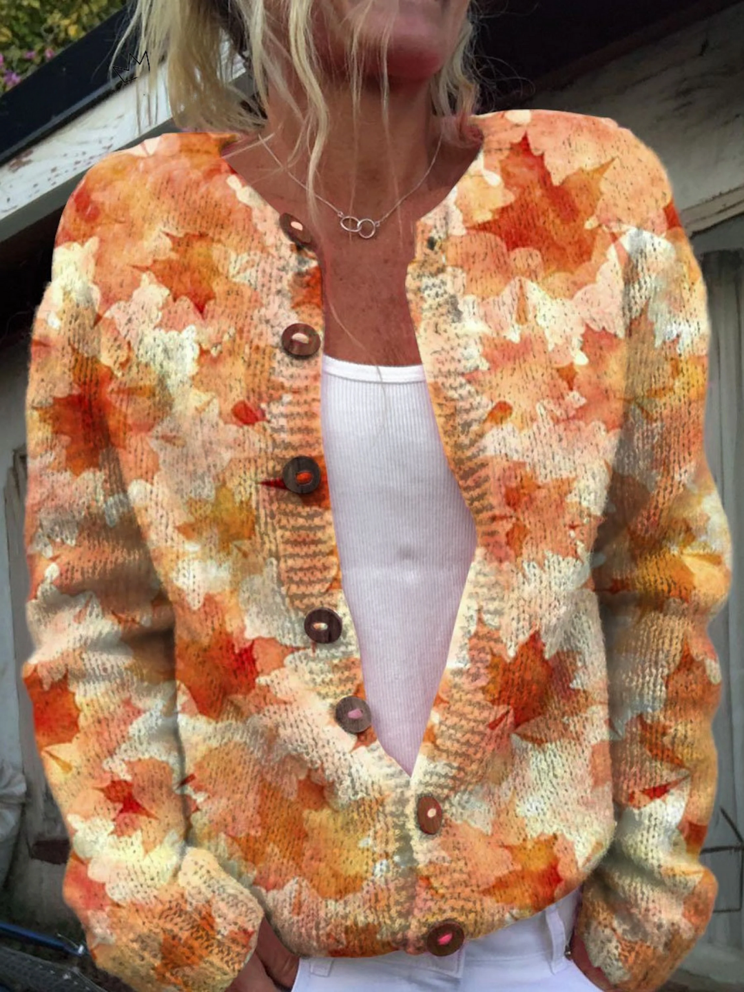 Gerlinde | Cardigan in Maglia con Motivo Foglia d'Acero