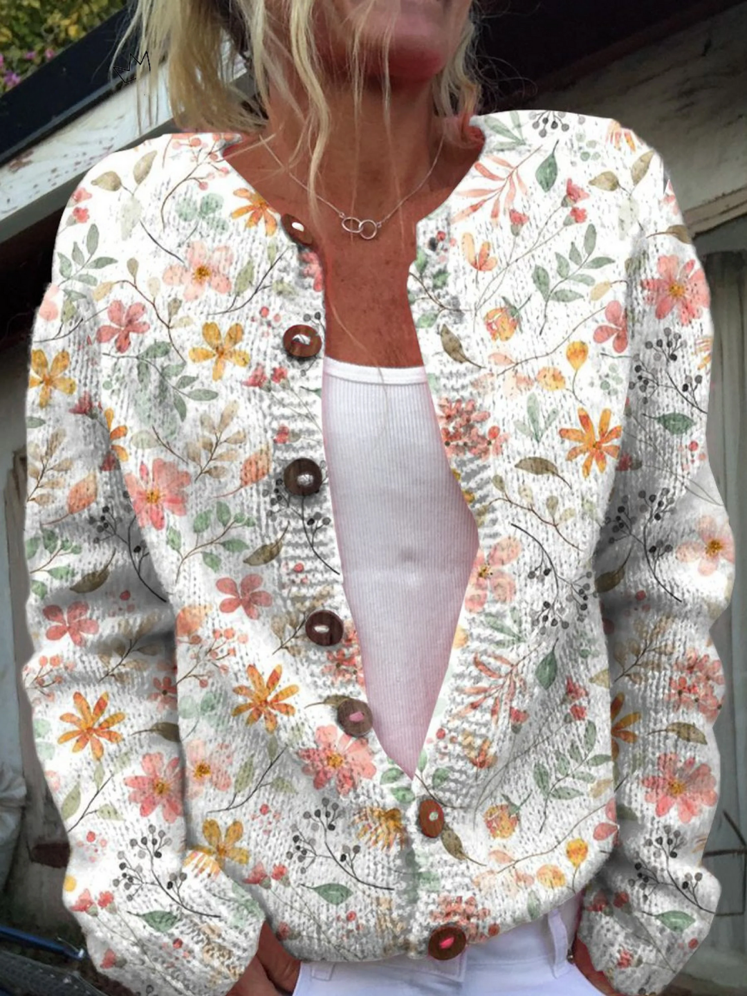 Regina | Cardigan con Stampa Floreale Acquerellata