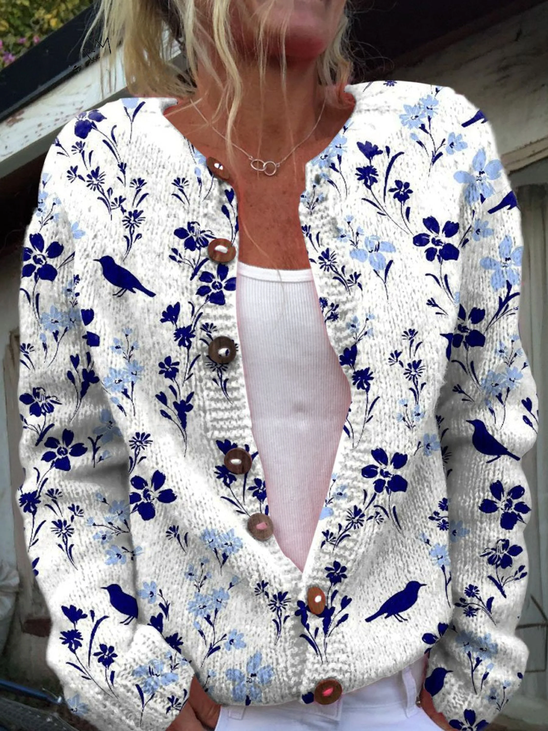 Doris | Cardigan con design di uccelli e fiori