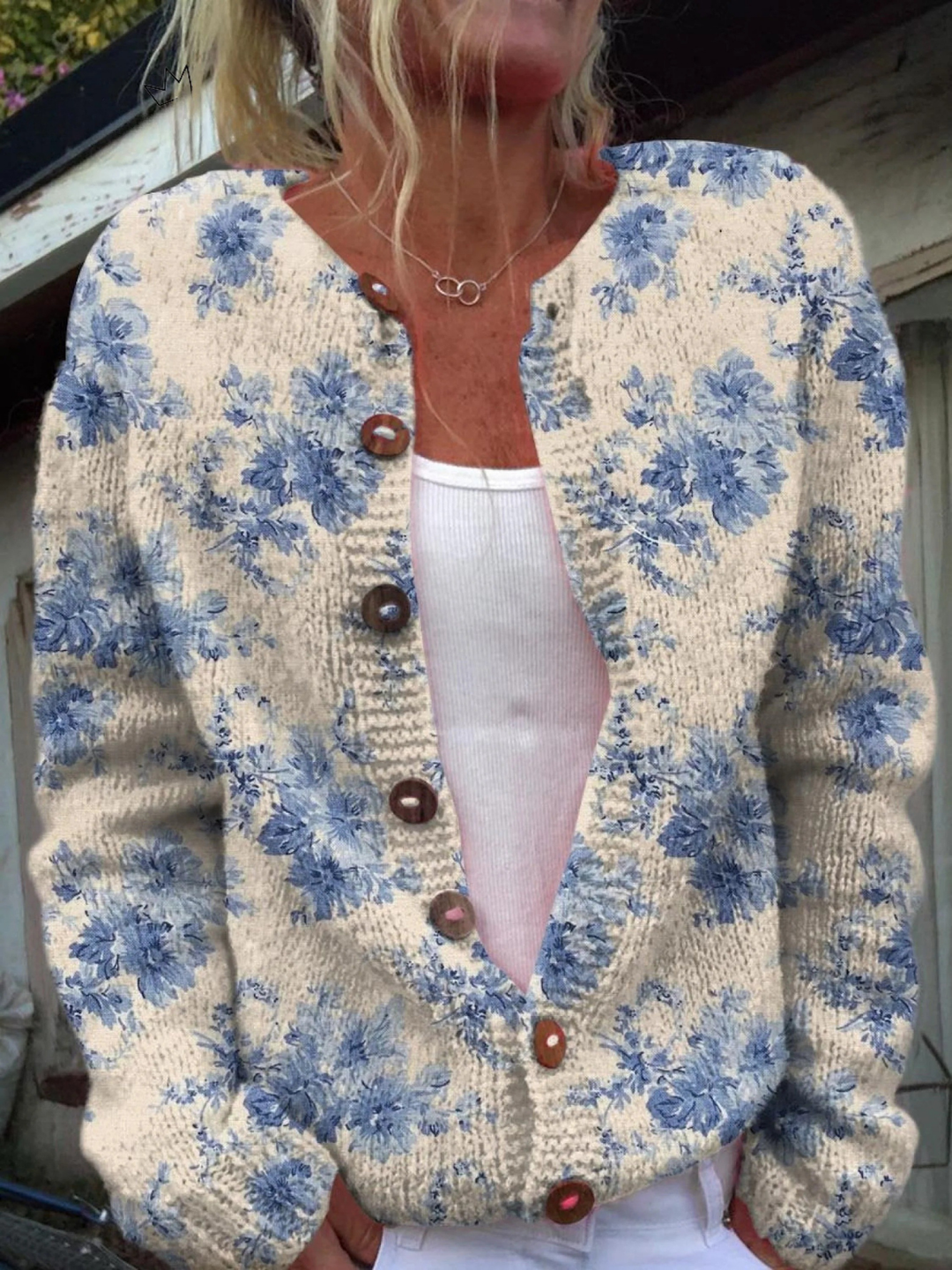 Renate | Cardigan in Maglia con Design Floreale