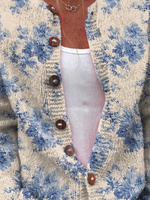 Renate | Cardigan in Maglia con Design Floreale