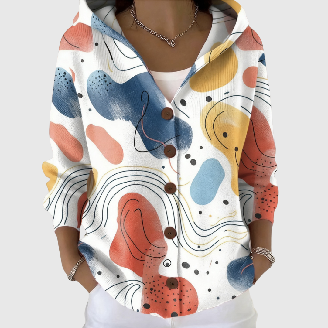 Cardigan Accogliente con Cappuccio in Maglia