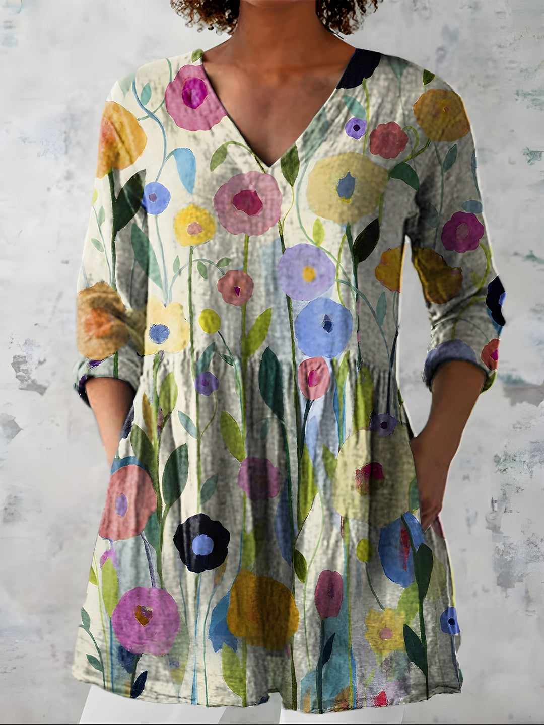 Roberta | Blusa Lunga con Scollatura a V – Perfetta per l'Autunno