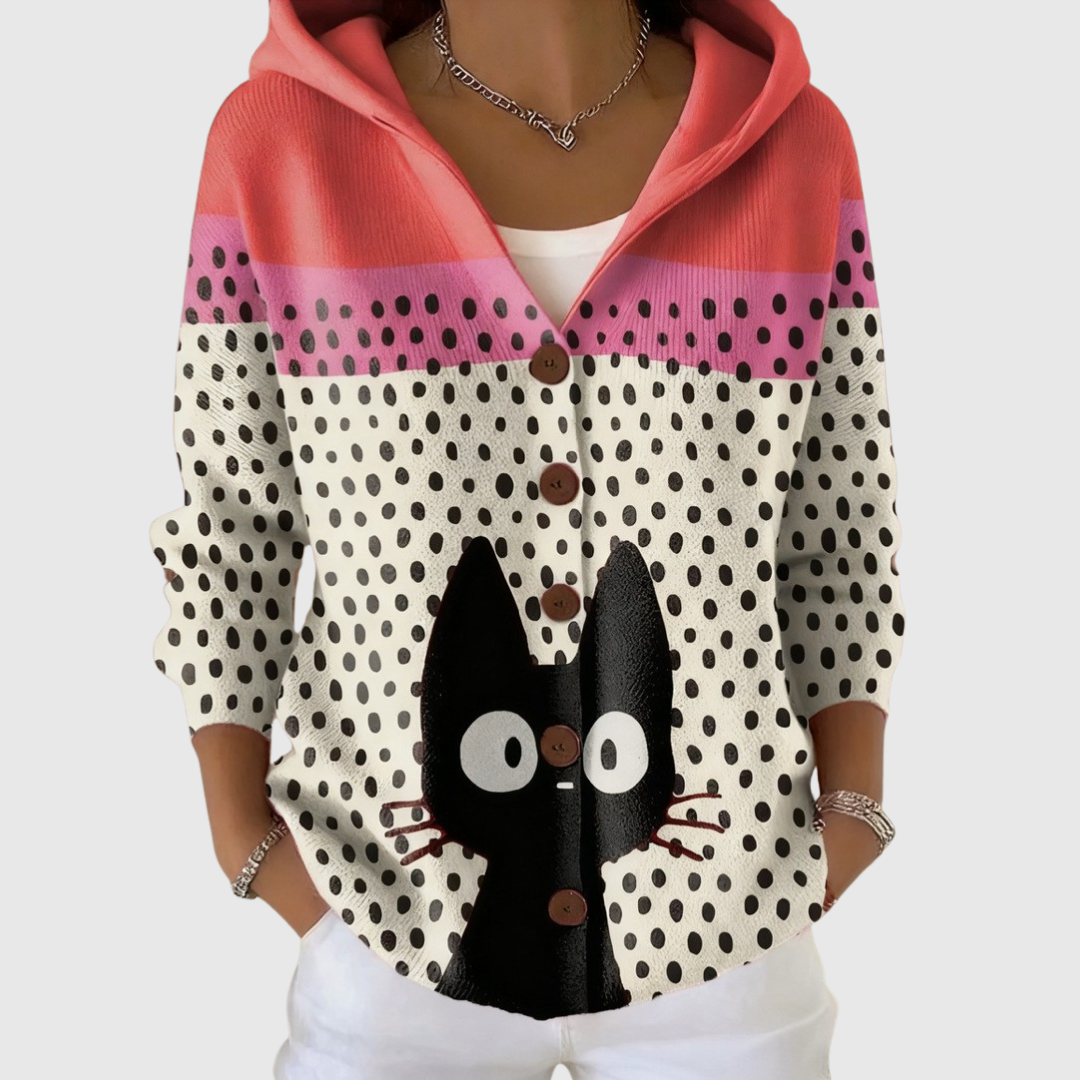 Cardigan Accogliente con Cappuccio in Maglia