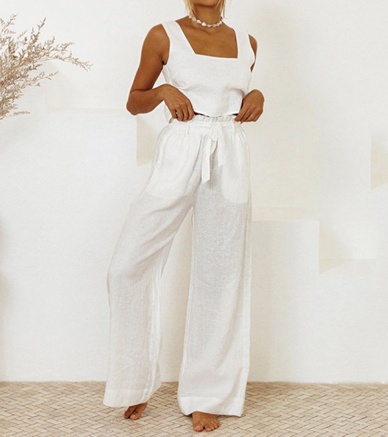 Megan - Set Minimalista con Top e Pantaloni Svasati