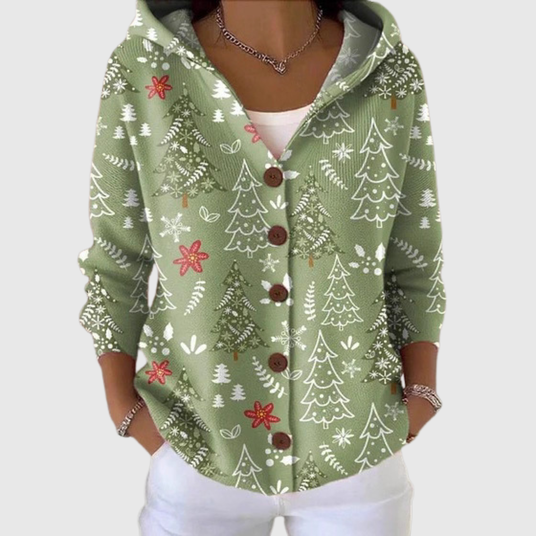 Cardigan Accogliente con Cappuccio in Maglia