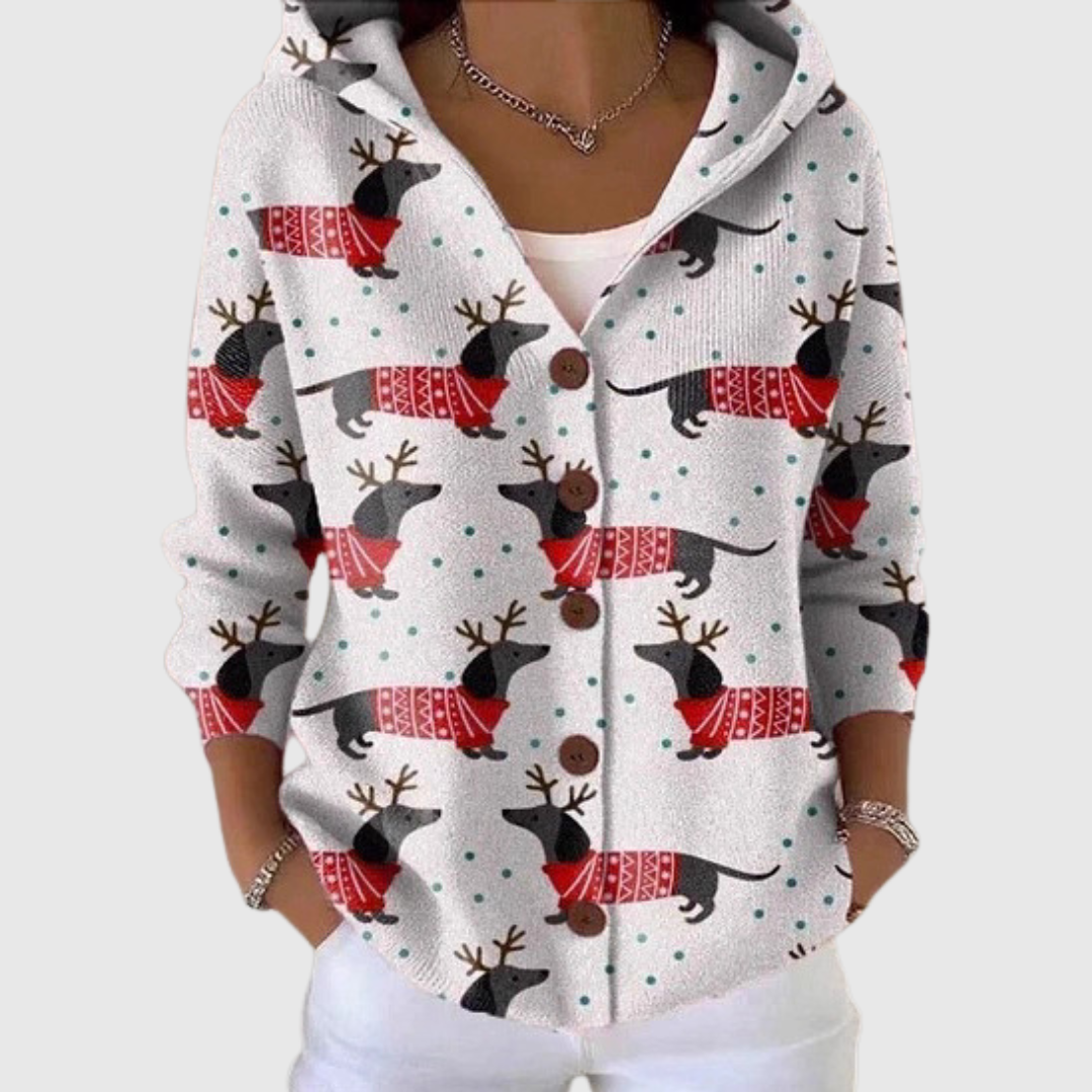 Cardigan Comodo con Cappuccio in Maglia