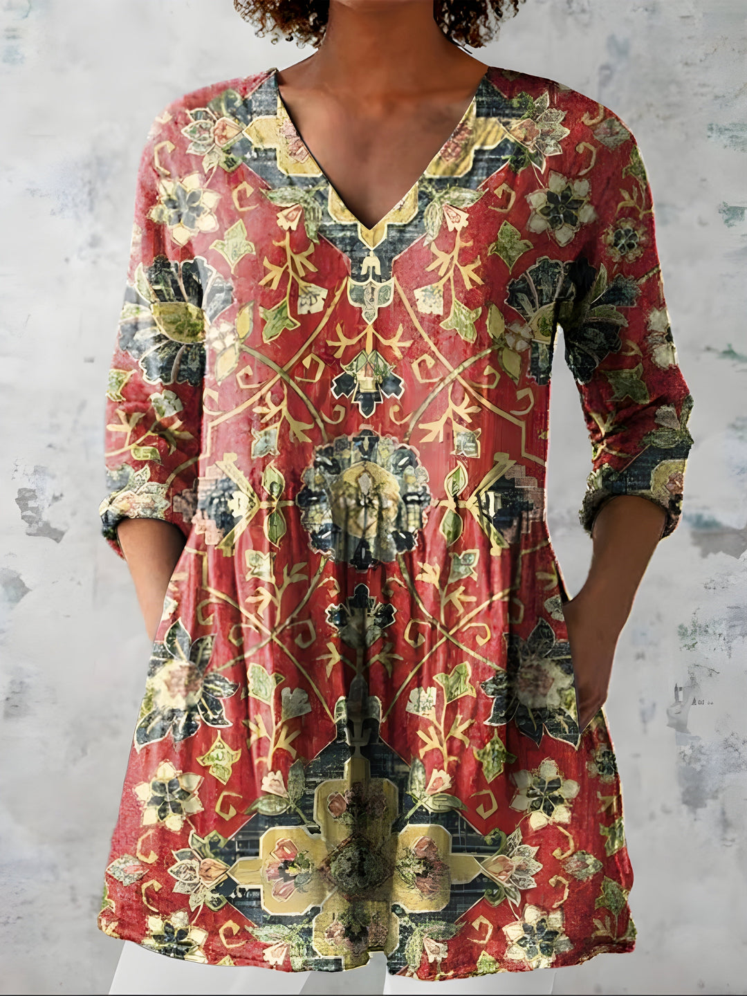 Simona | Blusa Lunga con Scollatura a V – Perfetta per l'Autunno