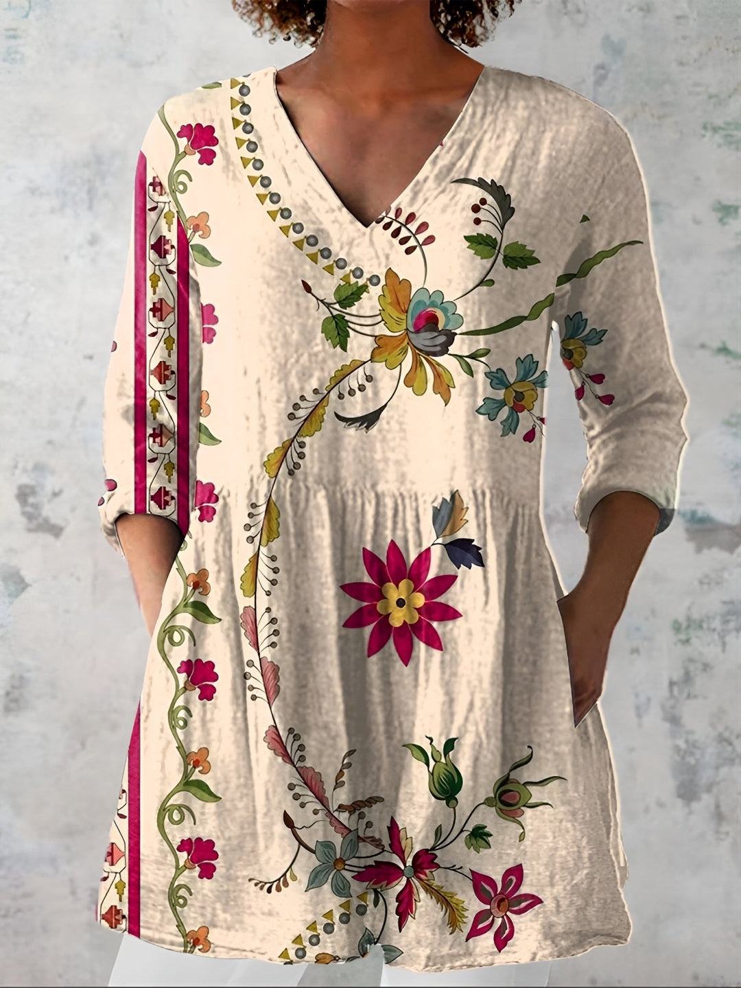 Caterina | Blusa Lunga con Scollatura a V – Perfetta per l'Autunno
