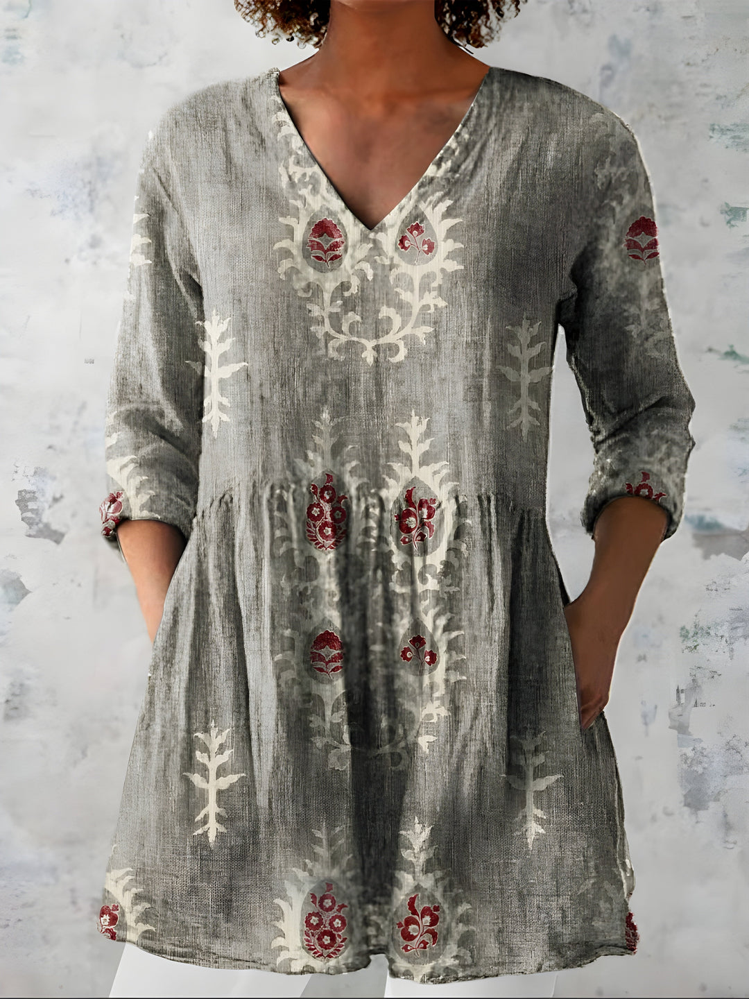 Federica | Blusa Lunga con Scollatura a V – Perfetta per l'Autunno