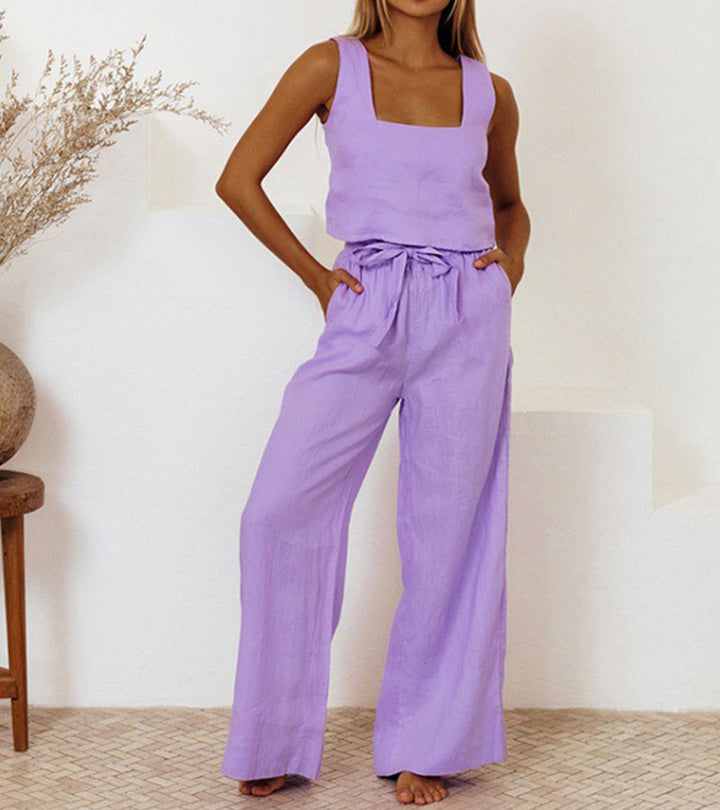 Megan - Set Minimalista con Top e Pantaloni Svasati