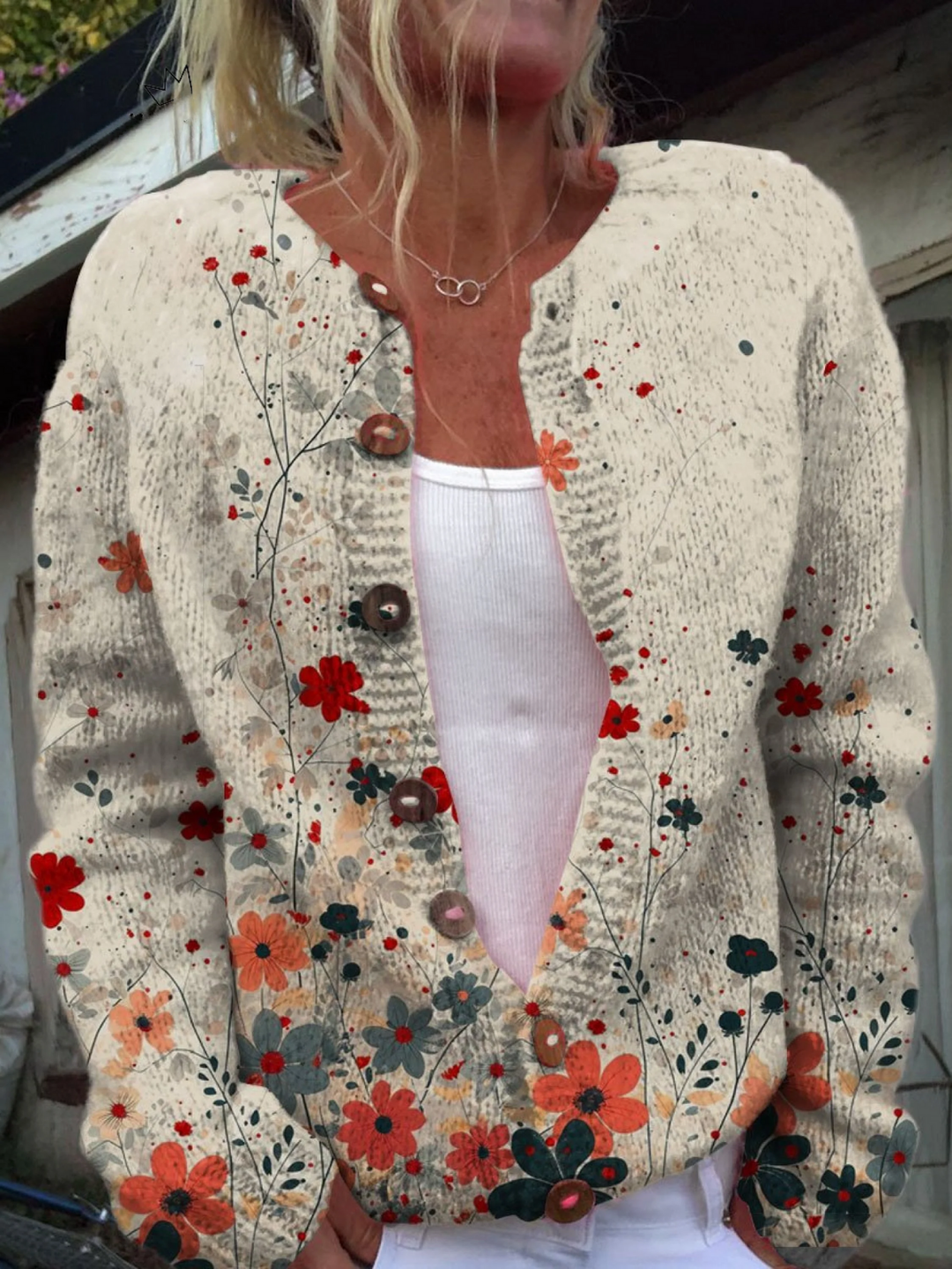 Cardigan Floreale in Maglia Christa