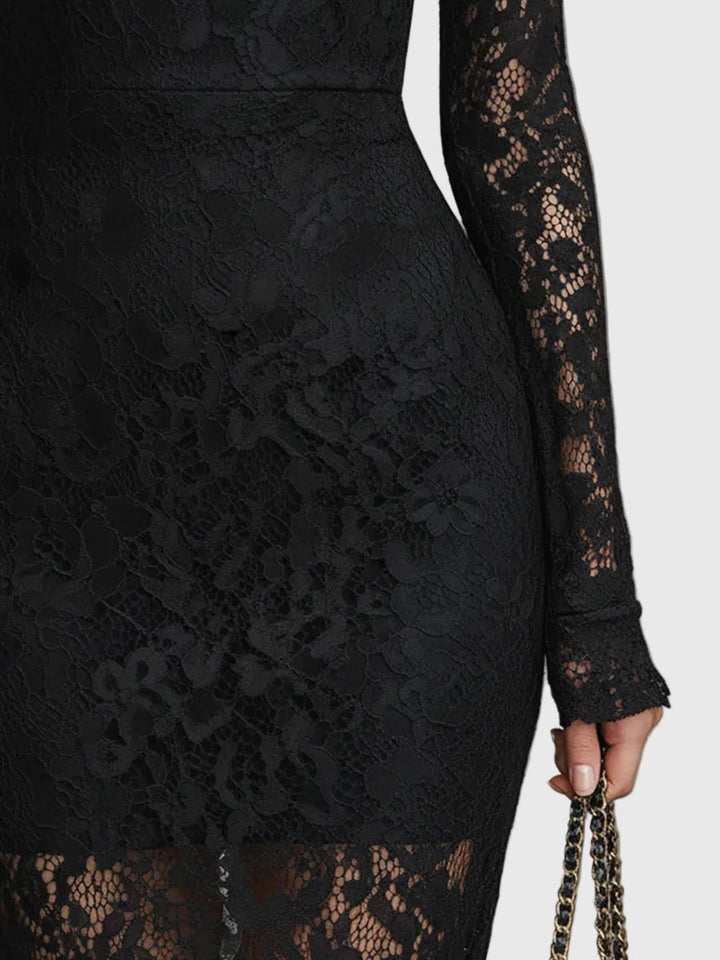 Monica | Elegante Abito Maxi in Pizzo Svasato