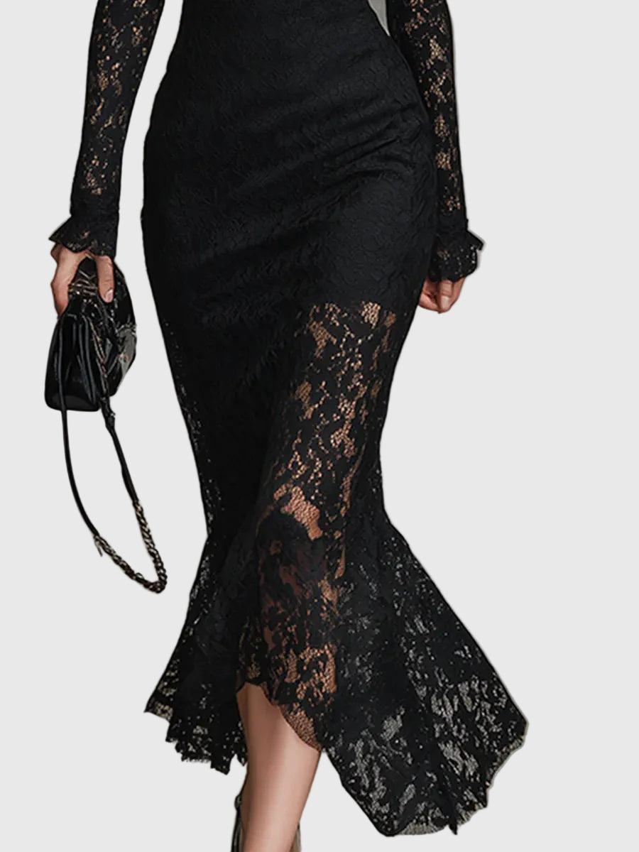Monica | Elegante Abito Maxi in Pizzo Svasato