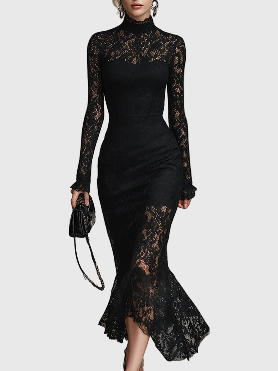 Monica | Elegante Abito Maxi Svasato in Pizzo