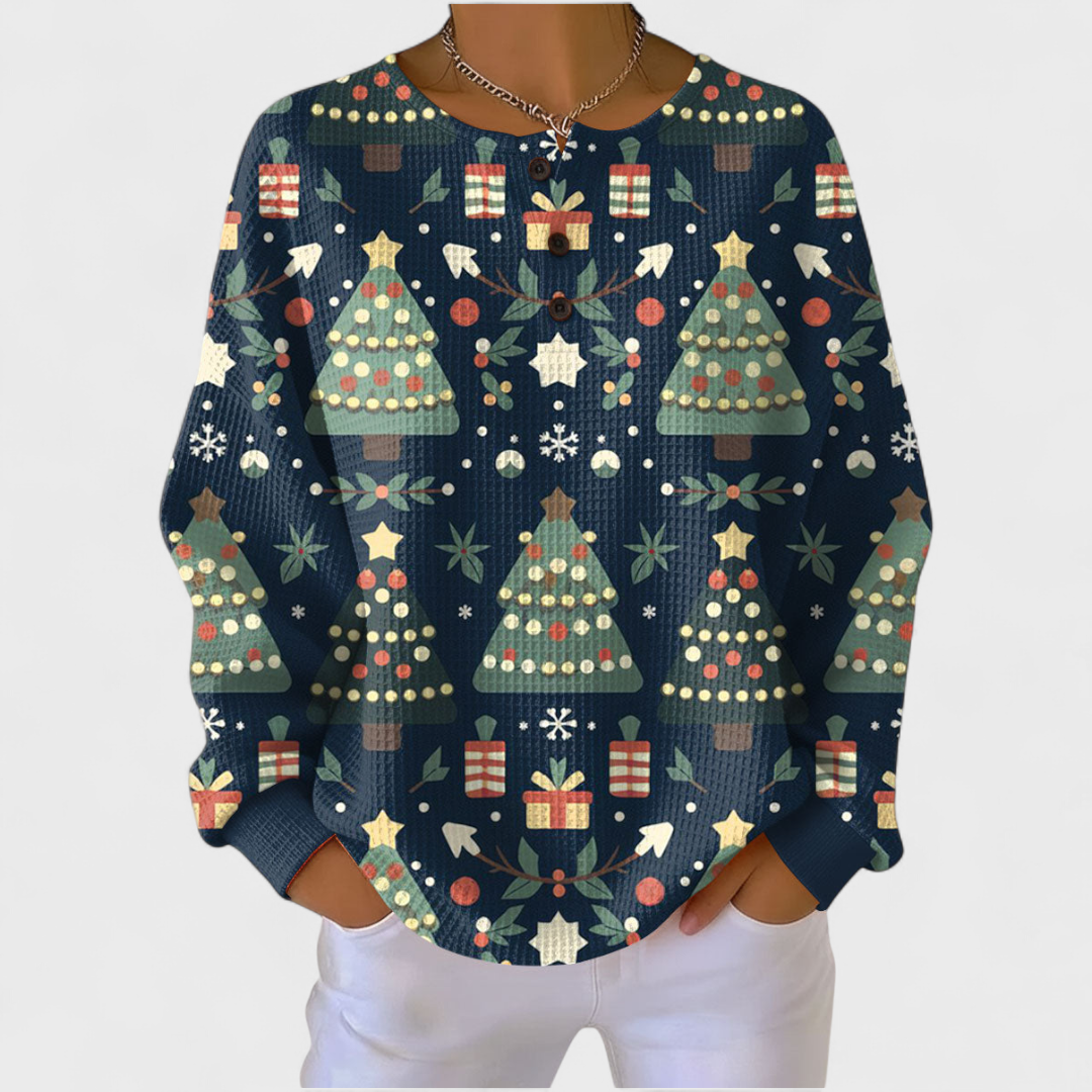 Fanny - Maglione blu scuro con design di albero di Natale