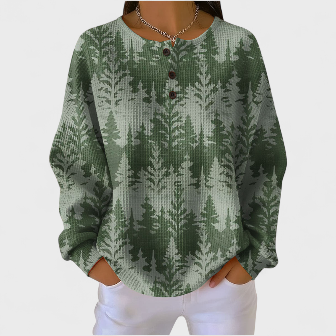 Inès - Maglione Verde con Design Classico dell'Albero di Natale
