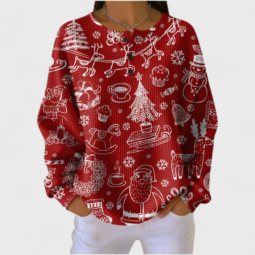 Karla - Maglione Rosso con Design Natalizio Nordico
