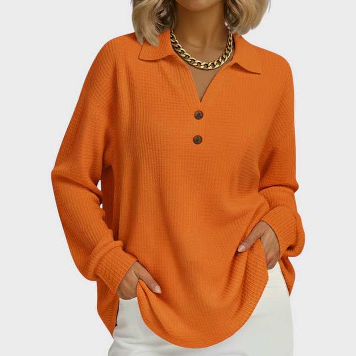 Laura - Maglione arancione con colletto polo