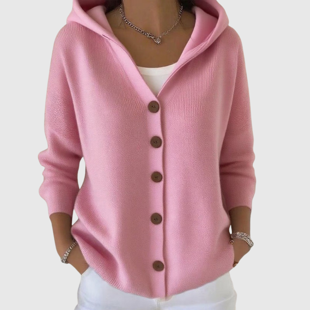 Cardigan Accogliente con Cappuccio in Maglia