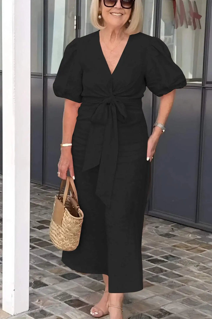 LYNORA | Elegante Abito Midi con Scollatura a V