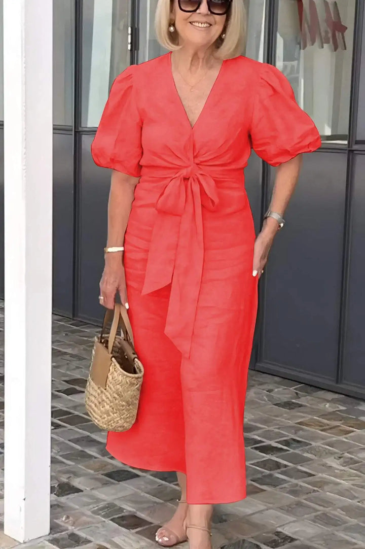 LYNORA | Elegante Abito Midi con Scollatura a V