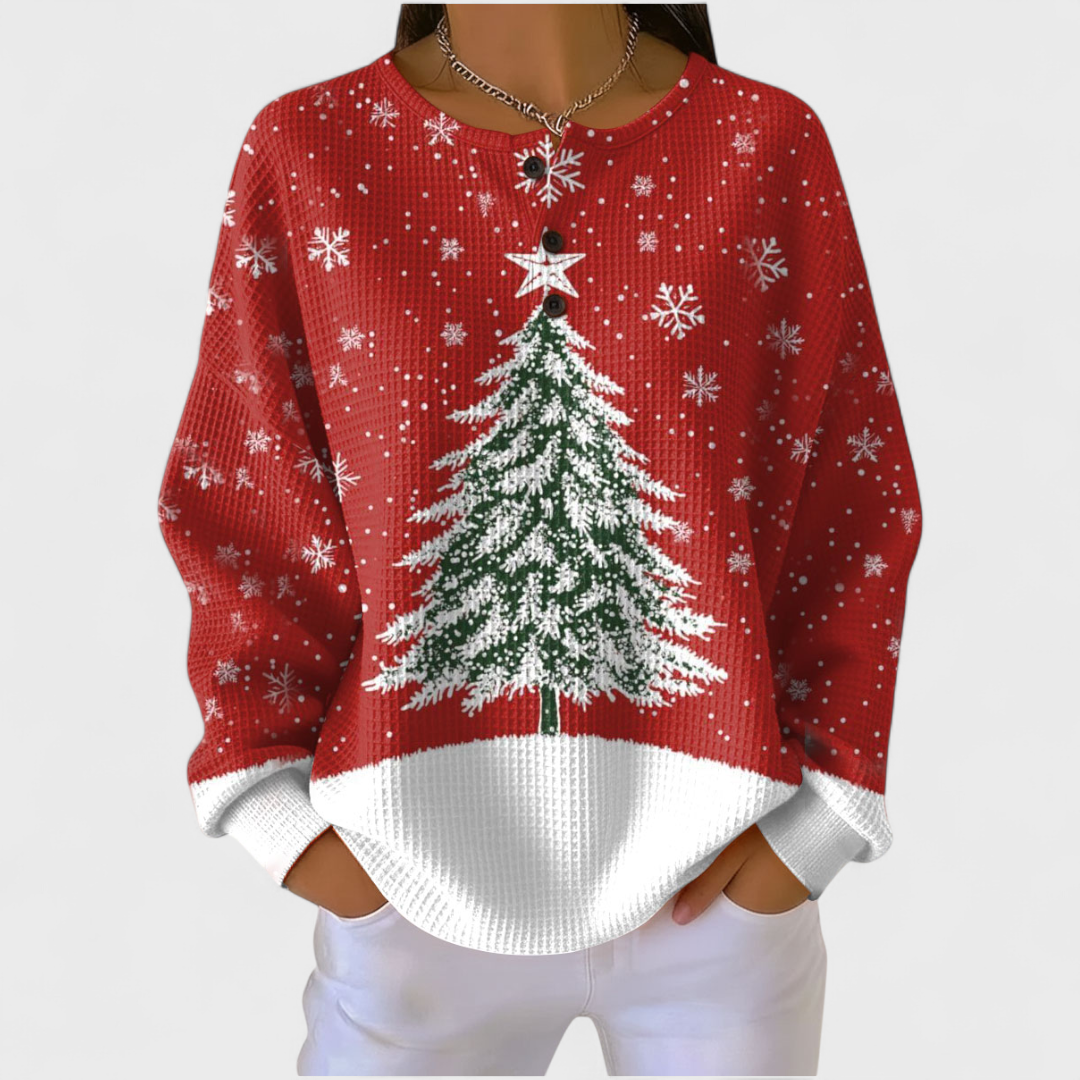 Sofia - Maglione Rosso con Design di Albero di Natale
