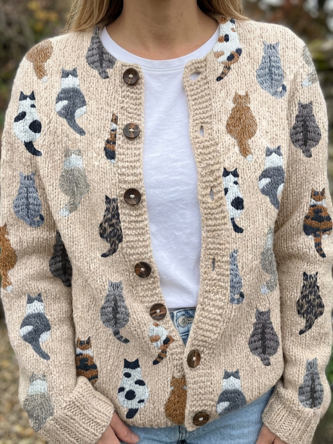 Sabine | Cardigan con Design di Gatti